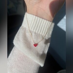 AHKAH Tiran Heart Pendant Necklace Red K18 Yellow Gold 360-400mm 1.1g 065 No box